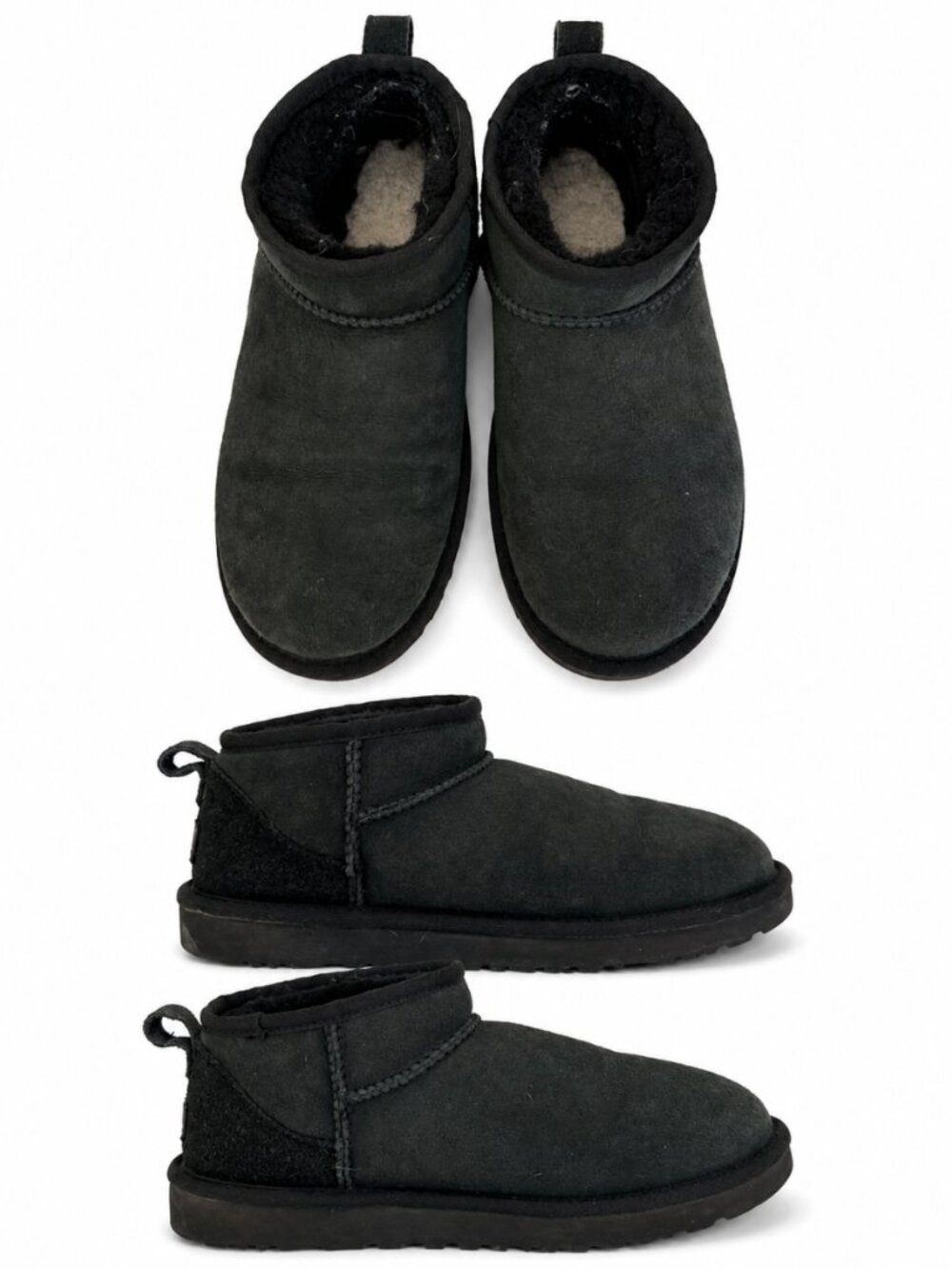 UGG Classic Ultra Mini Black Off-Black Suede Boots Size 7